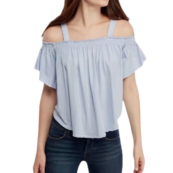 Free People Darling Off The Shoulder Knit Blouse Blue S - Picture 1 of 17